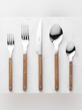 Sabre Paris Bistrot Teak Wood Flatware 20 pc Set, New in Open Boxes, Retail $479